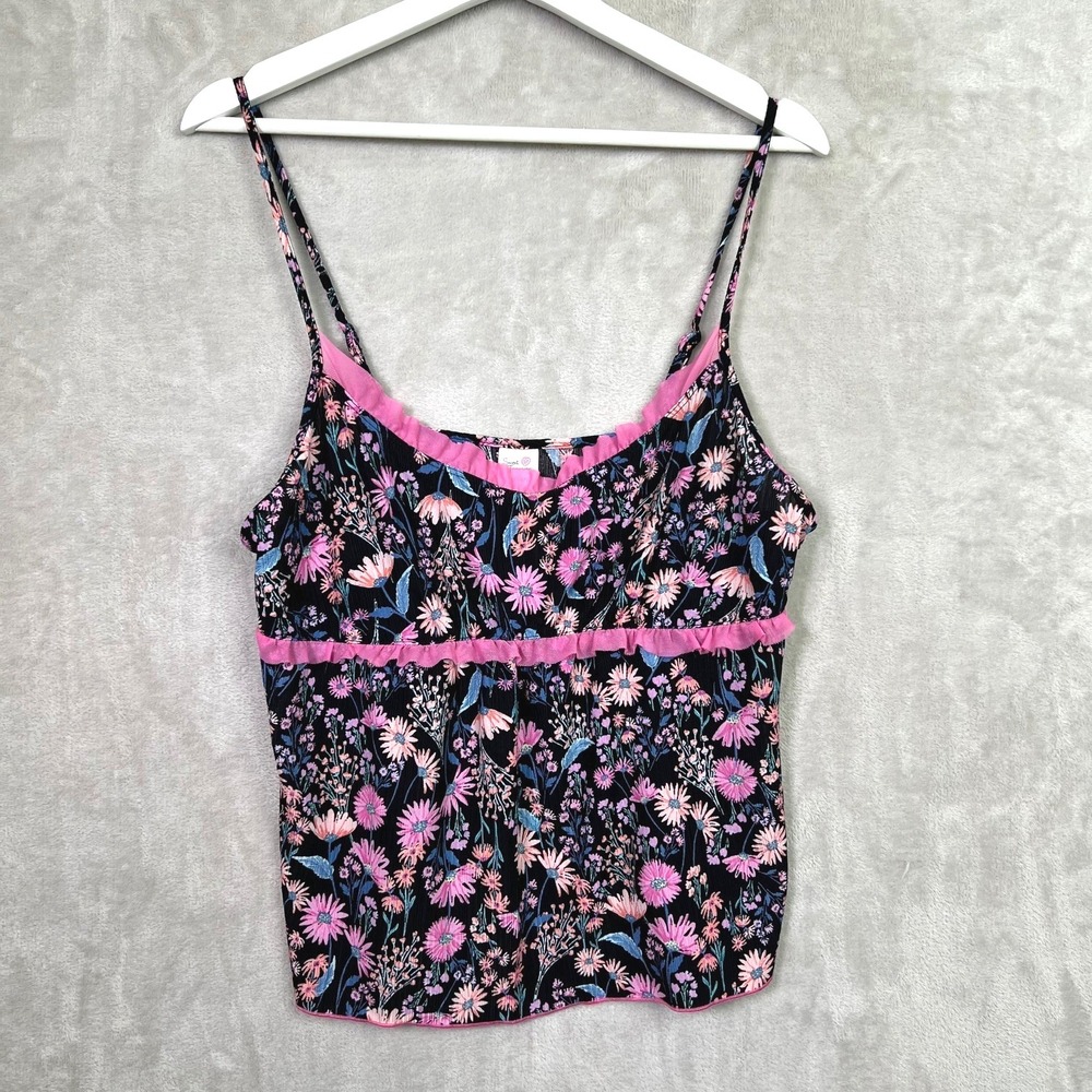 Secret Treasures Floral Empire Waist Cami Tank Top L Pink Purple Daisy Boho Y2K‎